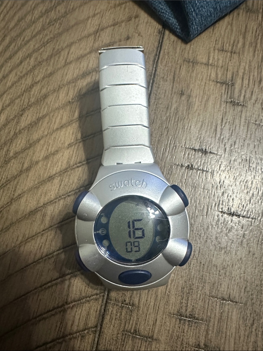 Swatch beat aluminum Silver Digital Sports Watch with Blue Accents